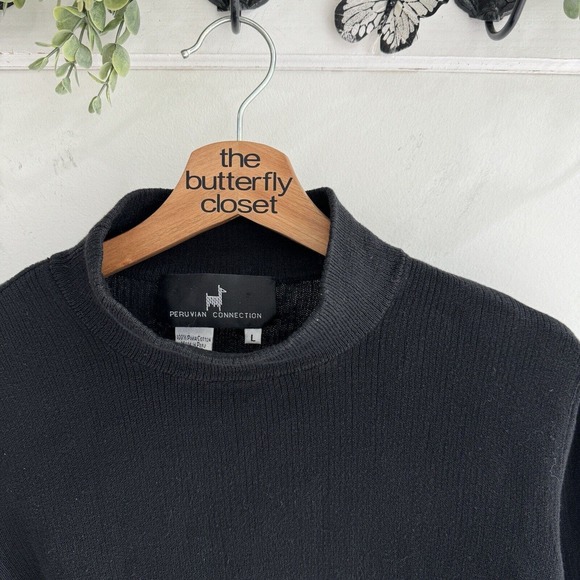peruvian connection Vintage Mock Neck Ribbed Pima Cotton Sweater Large - Picture 4 of 4